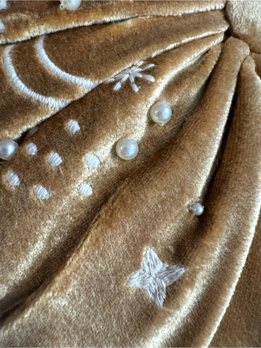 Anthropologie Clara Velvet Gold Beaded and Embroidered Pillow.